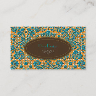 Lace, baroque damask /teal/chestnut brown business card