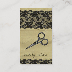 Lace black hairstylist hair stylist vintage shears business card