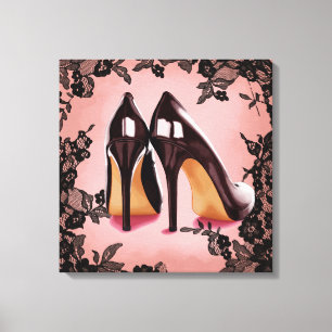 Lace black stiletto canvas print