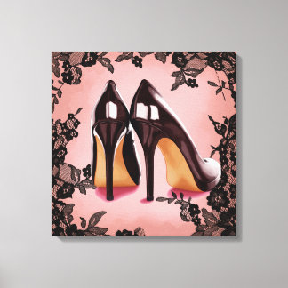 Lace black stiletto canvas print