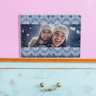 Lace blue denim family photo block