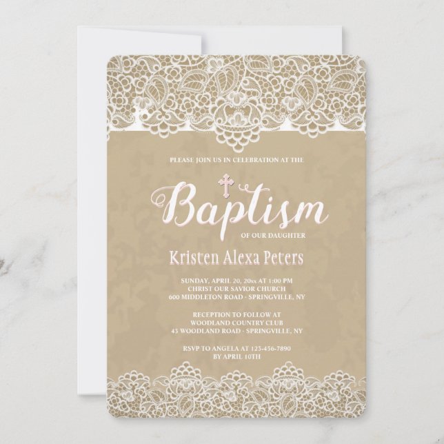 Lace Borders Baptism Invitation (Front)