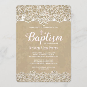 Lace Borders Baptism Invitation