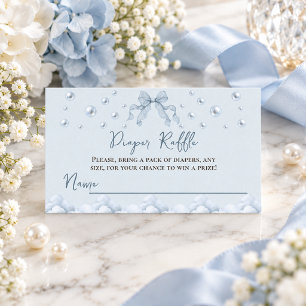 Lace Bow Pearl Blue Heaven Sent Baby Shower Diaper Enclosure Card