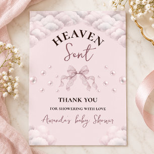Lace Bow Pearl Girl Heaven Sent Baby Shower Thank You Card