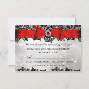 Lace & Bow Silver Red Christmas Holiday RSVP