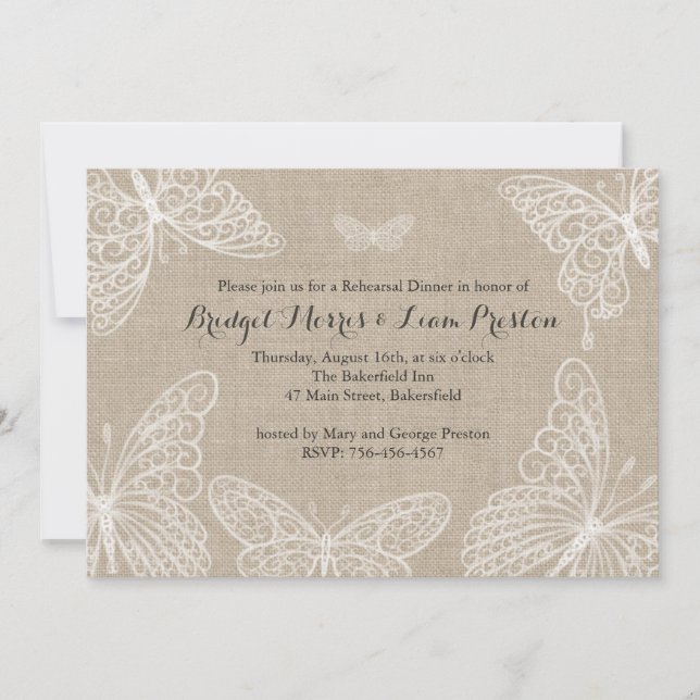 Lace Butterflies Rehearsal Dinner Invitation (Front)
