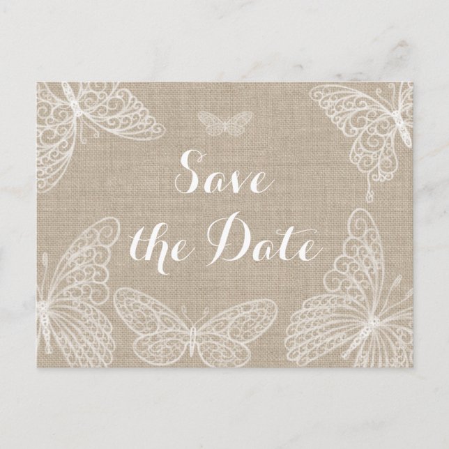 Lace Butterflies Save the Date Postcard (Front)