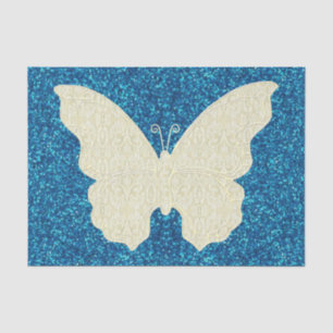 Lace Butterfly On Blue Glitter Tissue Paper