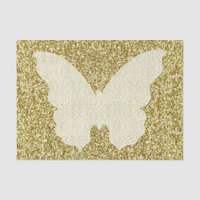 Lace Butterfly On Gold Glitter Tissue Paper (Front)
