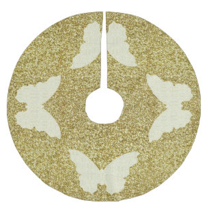 Lace Butterfly On Gold Glitter Tree Skirt