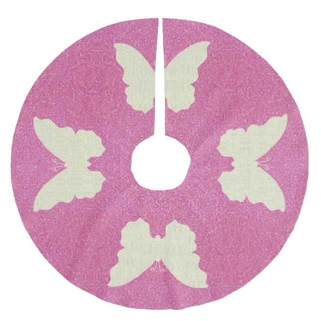 Lace Butterfly On Pink Glitter Tree Skirt (Front)