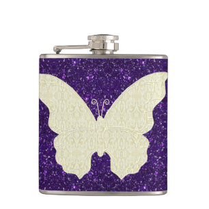Lace Butterfly On Purple Glitter Flask