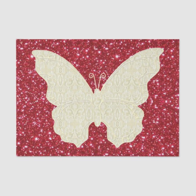 Lace Butterfly On Red Glitter Tissue Paper (Front)