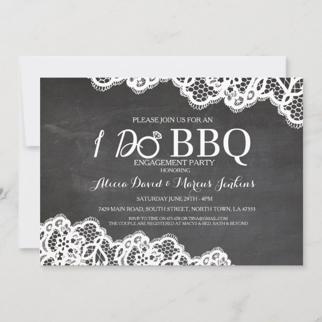Lace Chalkboard I DO BBQ Engagement Invitation (Devant)