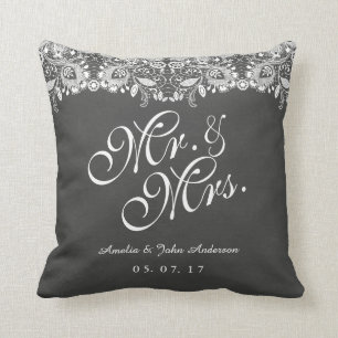 Lace Chalkboard Mr. and Mrs. Wedding Pillow