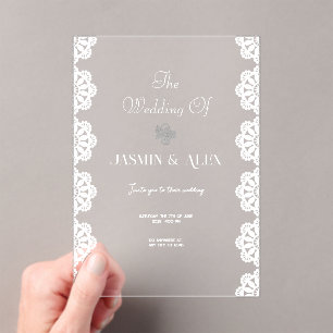 Lace Chic White Wedding Invitation