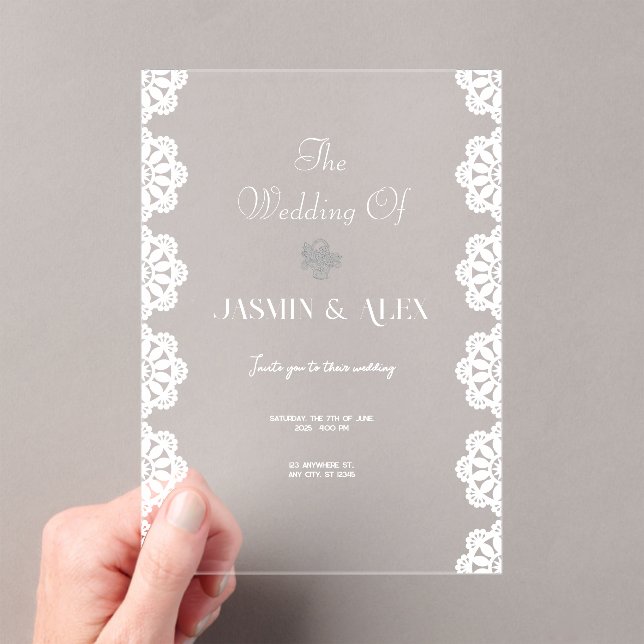Lace Chic White Wedding Invitation (Insitu (Handheld))