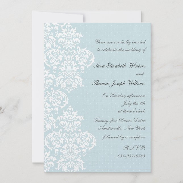 Lace Cover Blue Wedding Invitation (Front)