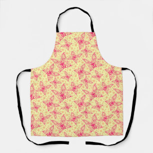 lace crimson butterflies on yellow polka dot  apron