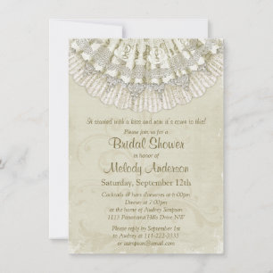 Lace Crochet Doilies Vintage Ivory Bridal Shower Invitation