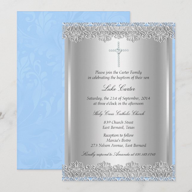 Lace Cross Baptism/Christening Invitation (Front/Back)