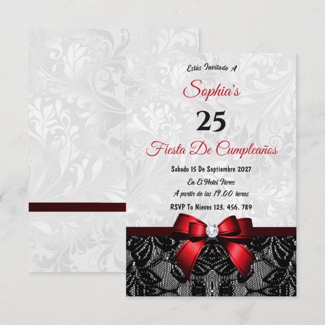 Lace & Damask Birthday Invitation (Front/Back)