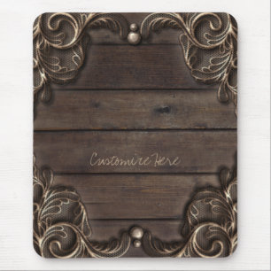 Lace & Dark Wood Rustic Vintage Western Glam Mouse Pad