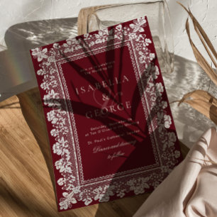 Lace Deep red Old Money Wedding Invitation
