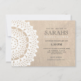 Lace Doily & Burlap Fête des mariées Invitation