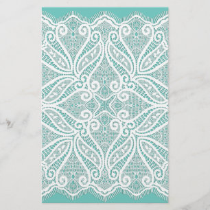 Lace doily teal and white old fashioned  stationery