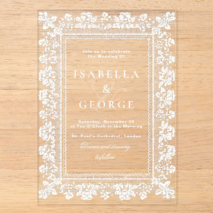 Lace Doily White Modern Wedding Acrylic Invitations