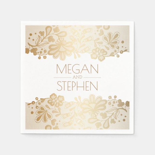 Lace Elegant Gold and White Wedding Napkin (Front)