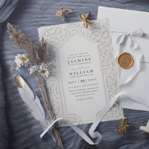 Lace Embossed Vintage Elegant QR Code Wedding Invitation