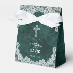 Lace Emerald Green Velvet Religious Wedding Tent Favor Box