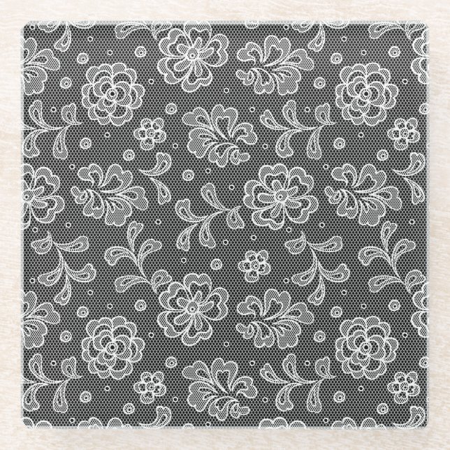 Lace fabric pattern 1 glass coaster (Front)