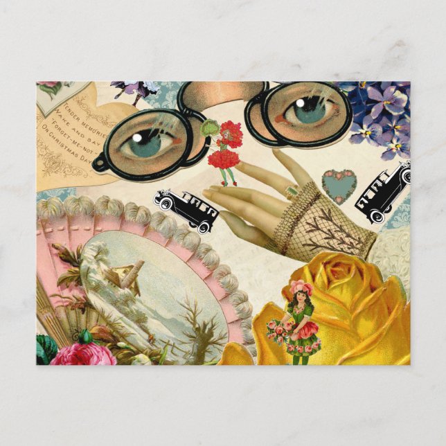 Lace Fan Spectacles and Flowers Postcard (Front)