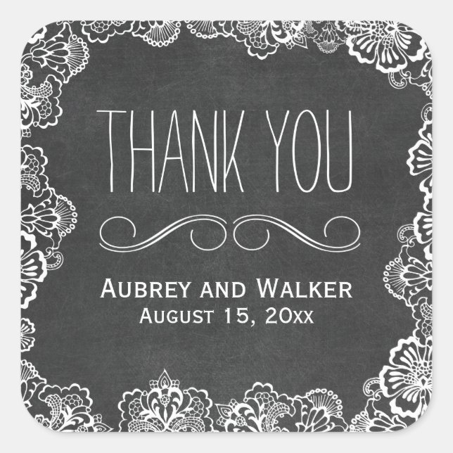 Lace Floral Chalkboard Wedding Favour Stickers (Front)