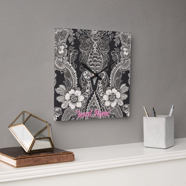 Lace Floral Harmony Square Wall Clock (Office)