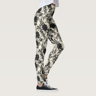Lace Floral Pattern Black Leggings
