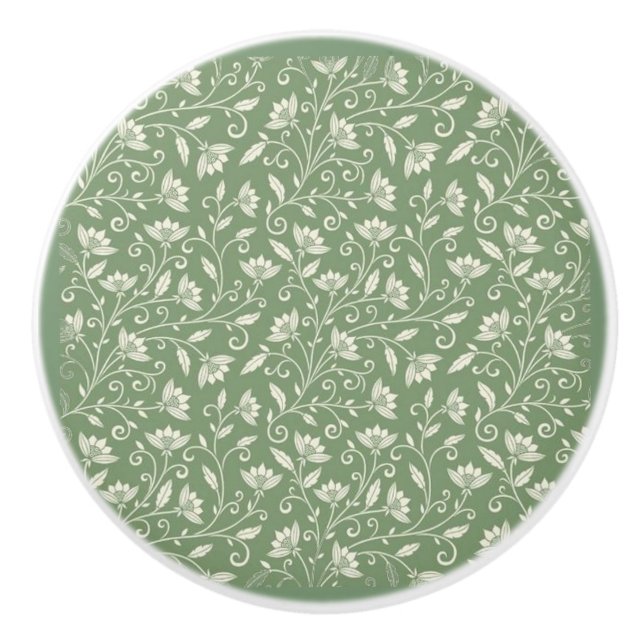 Lace Florals Cream on Pale Green Ceramic Tile Ceramic Knob (Front)