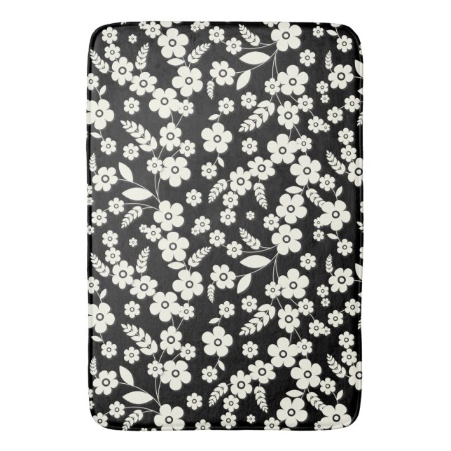 Lace Flowers on Black Bath Mat (Front Vertical)