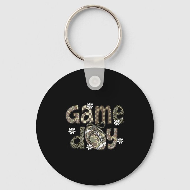 Lace Football Coquette Bow Camouflage Chequered Ga Keychain (Front)