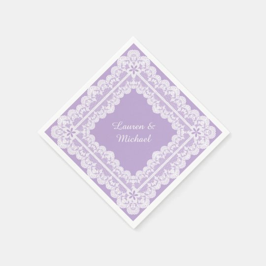 Lace Frame Lavender Orchid Wedding Paper Napkins