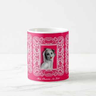 Lace Frame Retro Pinup Girl Patterned Mug Hot Pink