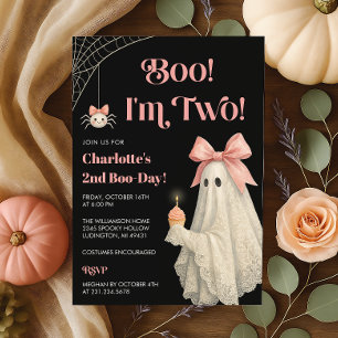 Lace Ghost Boo I'm Two Halloween 2nd Birthday Invitation