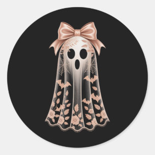Lace Ghost Coquette Bow Pocket Women Girls Hallowe Classic Round Sticker