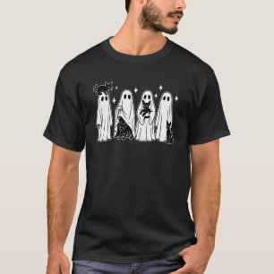 Lace Ghost Holding Black Cat Halloween Cat Lovers  T-Shirt