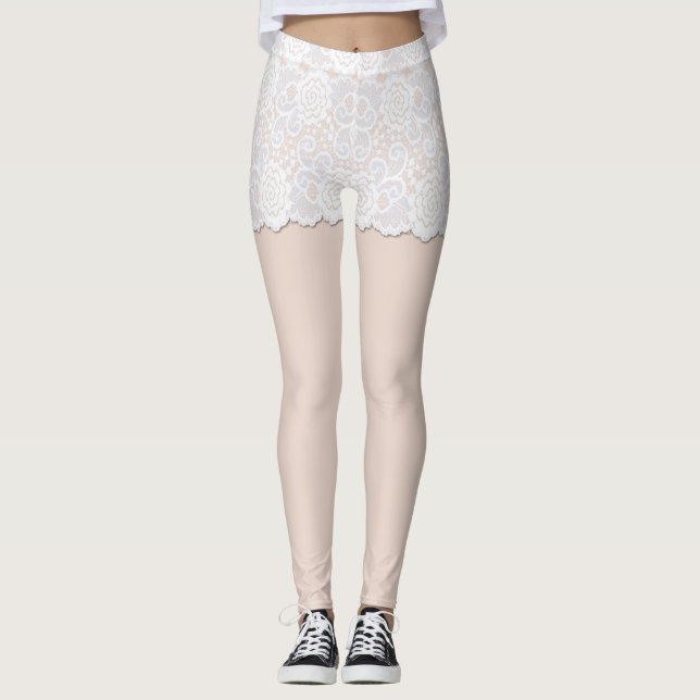 Lace Girdle Look Spandex Leggings (Front)
