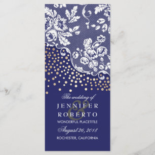 Lace / Gold Confetti Navy Vintage Wedding Program